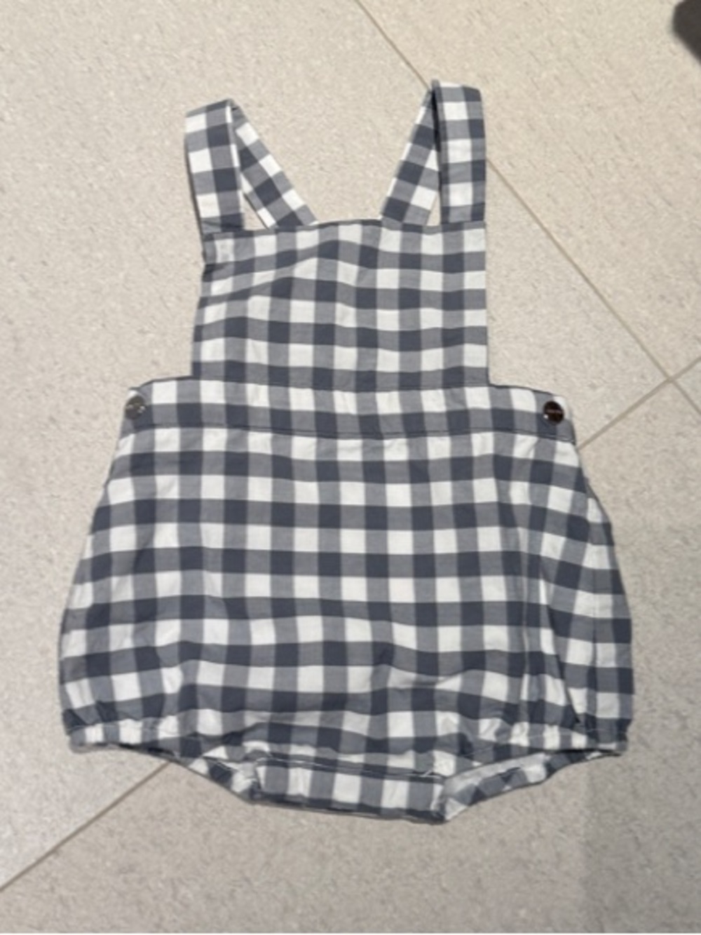 Jacadi Gray and White Gingham Baby Romper